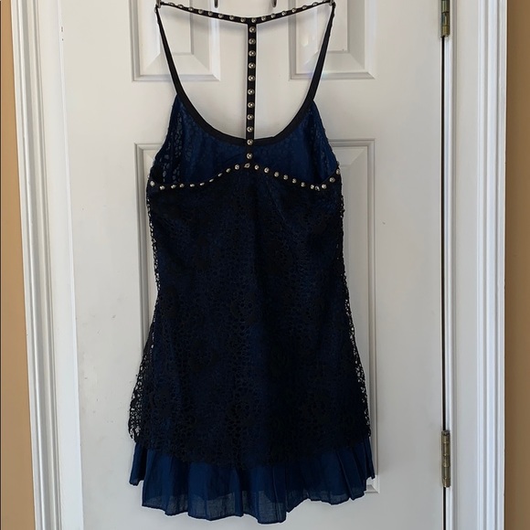 Free People lace overlay/navy cotton/pewter studs - Picture 5 of 12